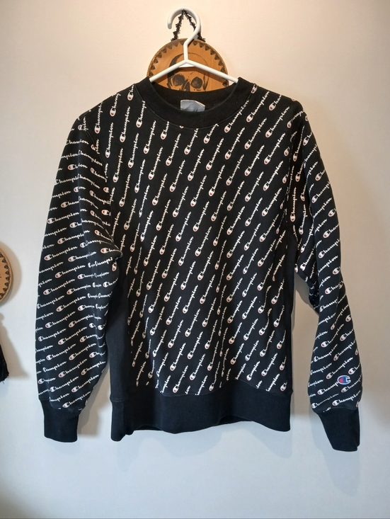 Champion Other - Vintage Champion Black Crewneck Sweatshirt with White and Red Logo Print